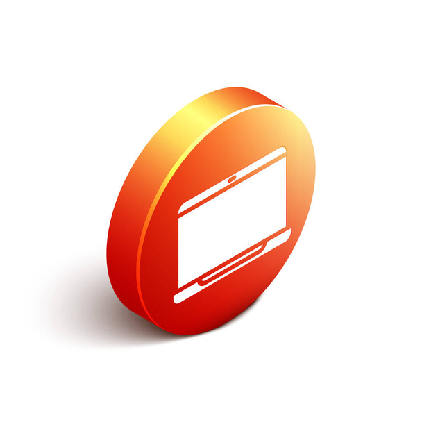 Isométrique icône ordinateur portable isolé sur fond blanc. Ordinateur portable avec signe d'écran vide. Bouton rond orange. Illustration vectorielle. - Vecteur, image