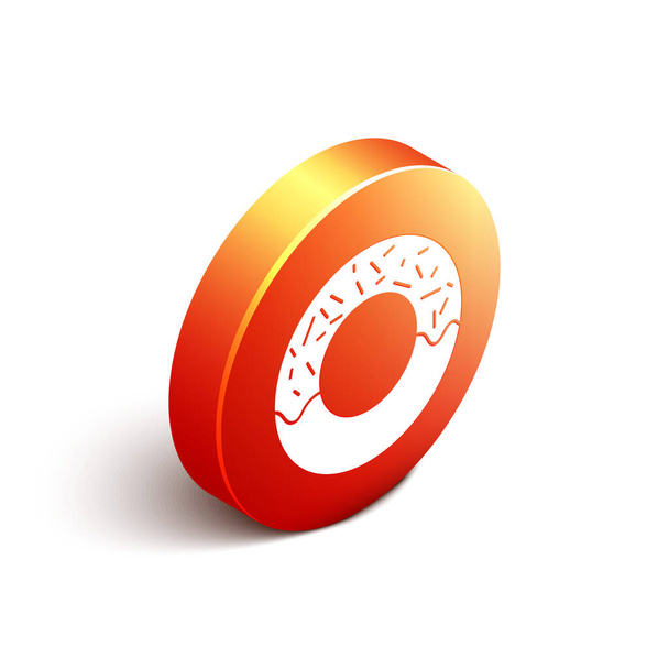 Isometric Donut with sweet glaze icon isolated on white background. Orange circle button. Vector Illustration. - Vector, Image