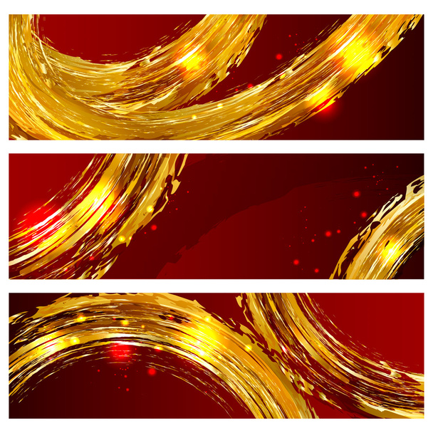 Conjunto de pancartas abstractas con pinceladas doradas y salpicaduras
 - Vector, Imagen