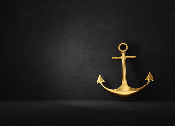 golden anchor isolated on a black. 3d illustration - Фото, изображение