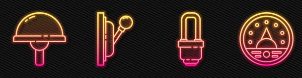 Set line LED light bulb, Light emitting diode, Electrical panel and Ampere meter, multimeter, voltmeter. Glowing neon icon. Vector. - Vector, Image