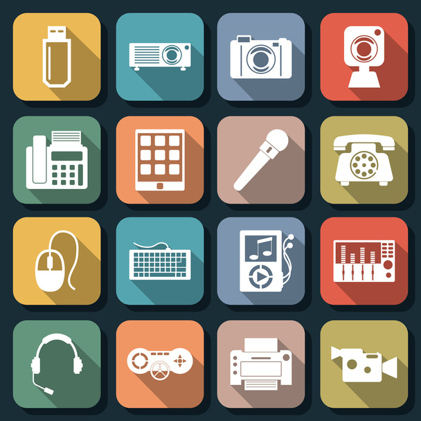 Electronic equipment flat vector icons - Vector, Image