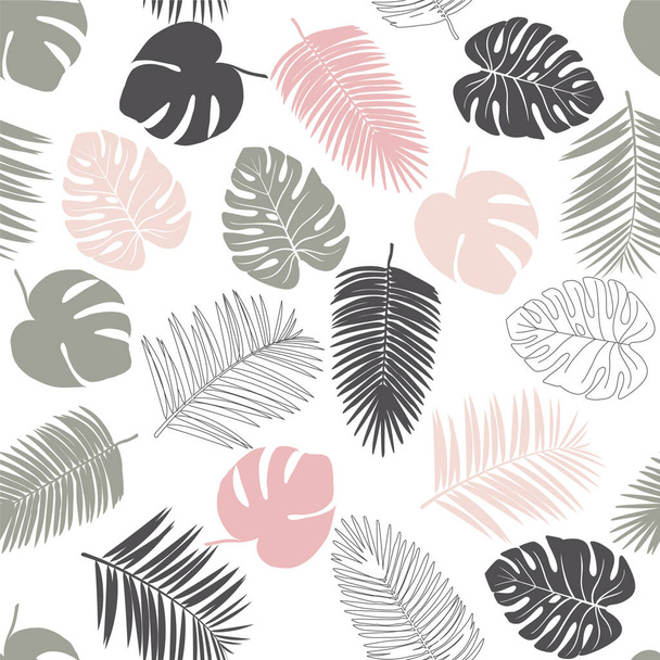 Palm leaves tropical seamless background, leafy summer kids and nursery fabric textile print  - Vetor, Imagem