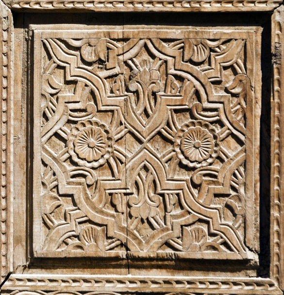 Background of carved stone carving on wooden temple - Photo, Image