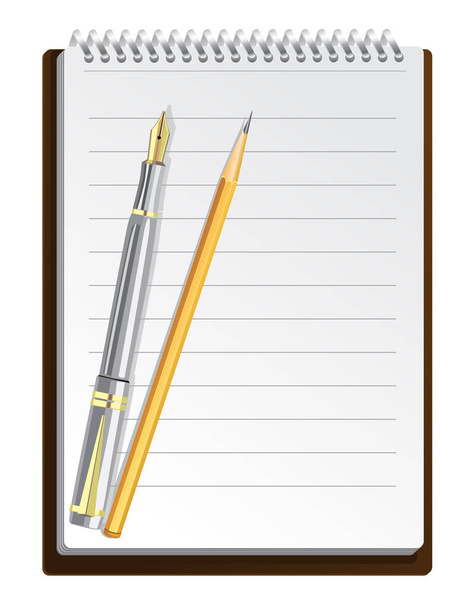 Notebook background in lines with pen and pencil - Vector, imagen