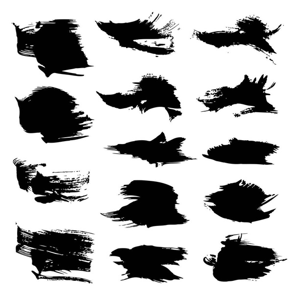 Abstract black textured strokes big set isolated on white background - Вектор, зображення