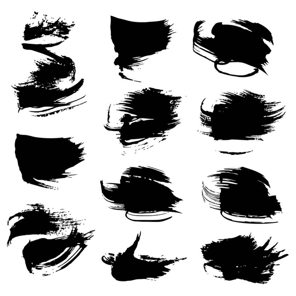 Abstract black textured strokes set isolated on white background - Вектор, зображення