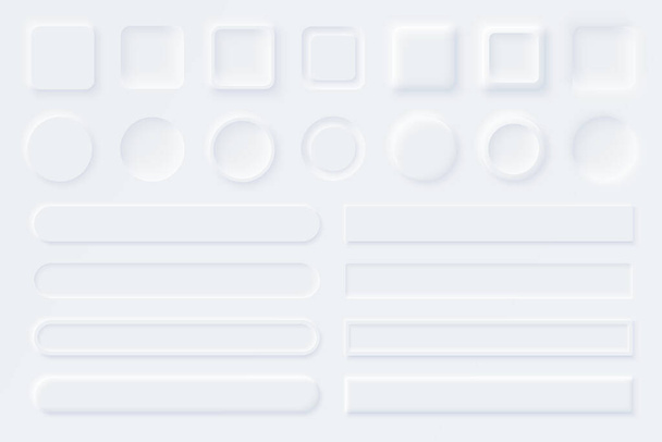 Neumorphic UI UX λευκά στοιχεία διεπαφής χρήστη. Sliders για ιστοσελίδες, mobile menu, πλοήγηση και εφαρμογές. Λευκά κουμπιά ιστού και παντόφλες ui. Στυλ νεομορφισμού - Διάνυσμα, εικόνα