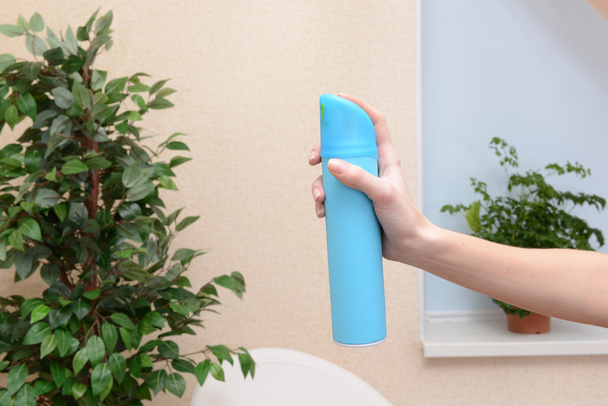 Sprayed air freshener in hand close-up - Photo, image