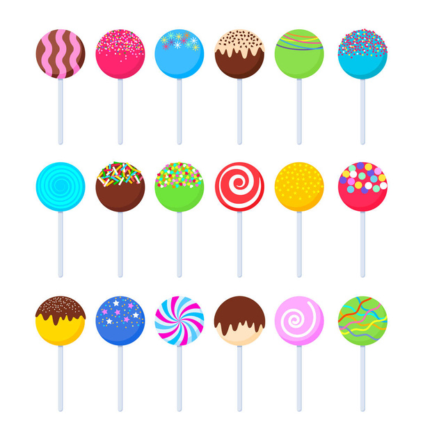 Lollipops collection. Candy on stick . flat vector illustration - Vector, Image