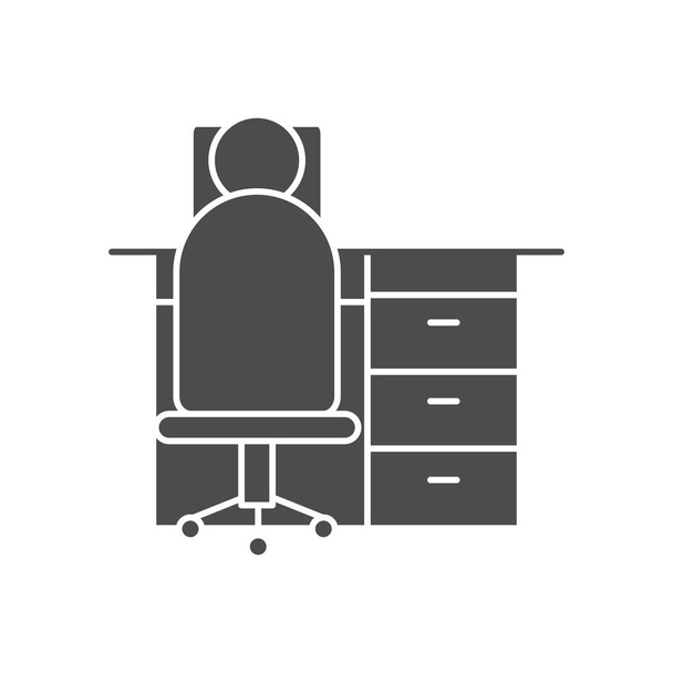 pictogram man sitting on office chair and desk, silhouette style - Vector, Image