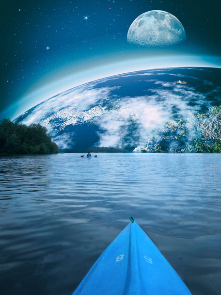  Kayak on a calm evening. Active and healthy lifestyle concept.  - Photo, Image