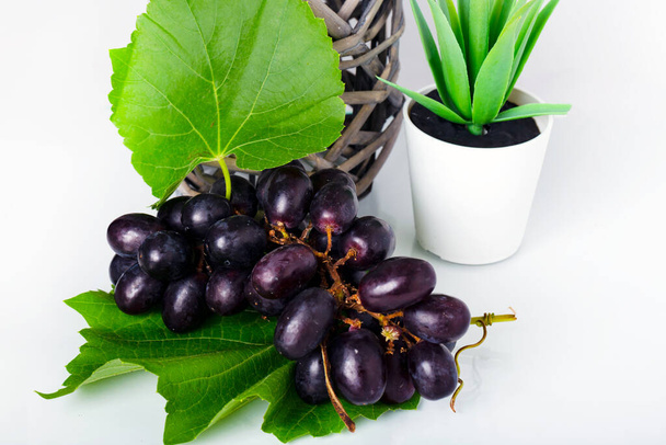 bunch grapes on white background in the hotel's bedroom. - Photo, Image