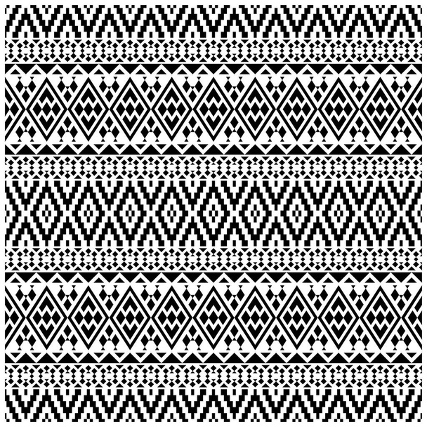 Aztec Seamless Ethnic Pattern Illustration vector with tribal design in black and white color - Vector, Image