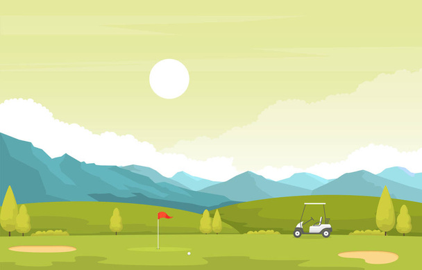 Golfveld Vlag Winkelwagen Grasboom Outdoor Sport Landschap - Vector, afbeelding