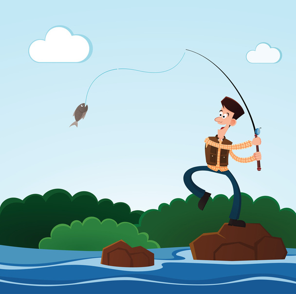 αλιεία στον ποταμό - Διάνυσμα, εικόνα