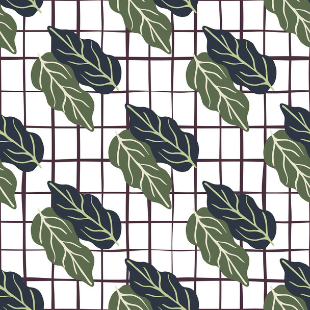 Abstract foliage seamless pattern on wtripe background. Botanical flat leaves wallpaper. Decorative backdrop for fabric design, textile print, wrapping. Vector illustration - ベクター画像