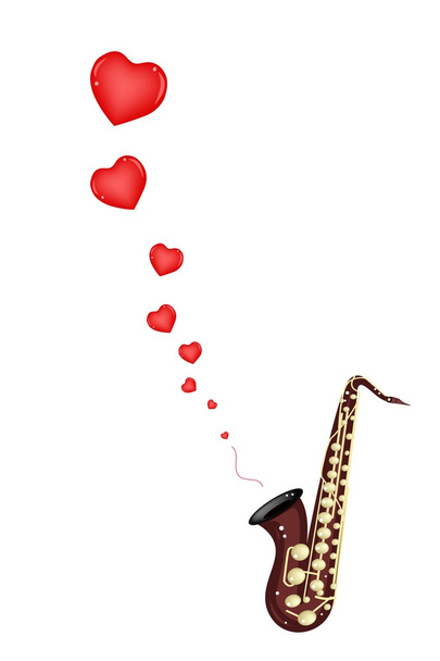 Музыкальный бас-саксофон играет песню о любви
 - Вектор,изображение