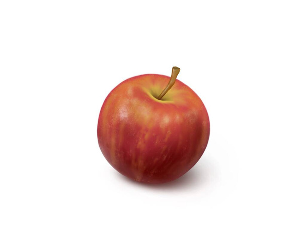 Cyfrowy obraz świeżych owoców czerwonego jabłka odizolowany na białym tle w stylu ilustracji 3D Semi-Realizm. - Zdjęcie, obraz