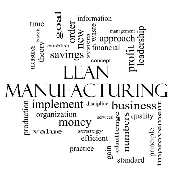 Lean Manufacturing Word Cloud Concept in black and white - Photo, Image