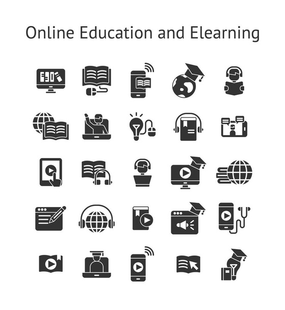Online Education and Elearning solid icon set. - Vector, Image