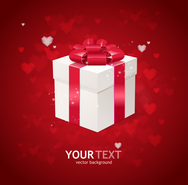 Heart and gift box Valentines day card - Vecteur, image