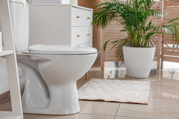Modern toilet bowl in interior of restroom - 写真・画像
