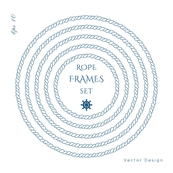 Rope knot circle border vector design. Isolated Marine frame in blue and white colors. Hand drawn ornaments in nautical style. Good for poster, t-shirt, card, - Vector, Image