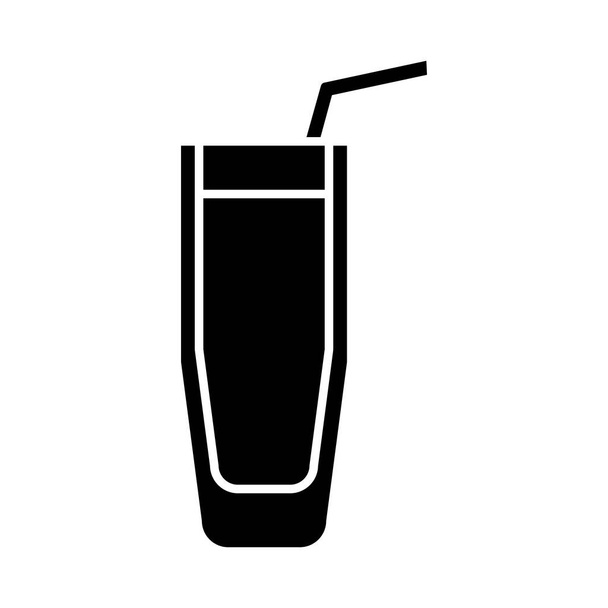 bebida de vidro com ícone de palha, estilo silhueta
 - Vetor, Imagem