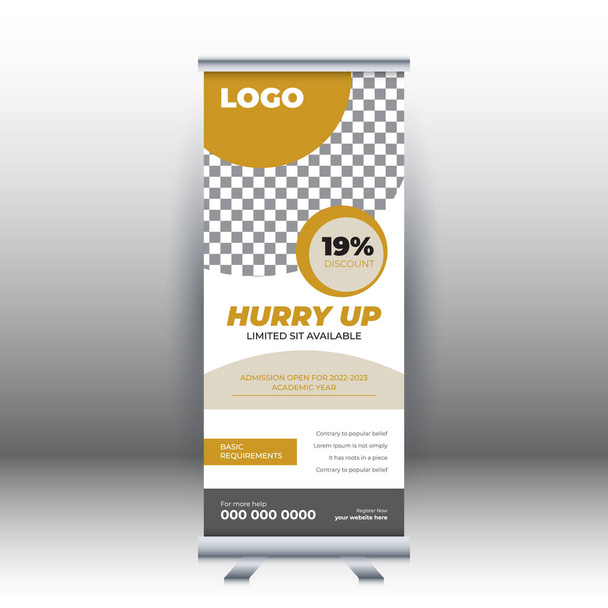 Education Roll up banner stand template. creative banner design. Kid school roll up banner design.Professional promotion banner. Exhibition design with cool color. - Vector, Image