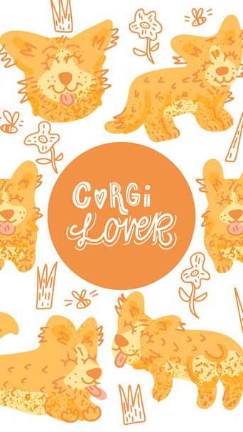 Fin Corgi dog vector illustration. Social media photo frame. Template for stories mobile interface, ui, app, web.  - Vector, Image