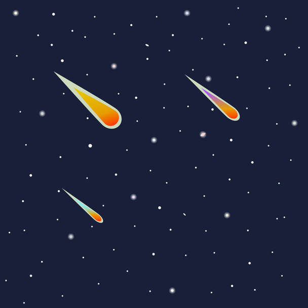 Ciel nocturne avec étoiles de couleur bleu foncé, comètes tombantes. vecteur - Vecteur, image