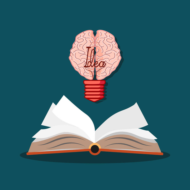開かれた本と脳のアイデア教育と知識検索の概念はアイデアを生み出すeps - ベクター画像