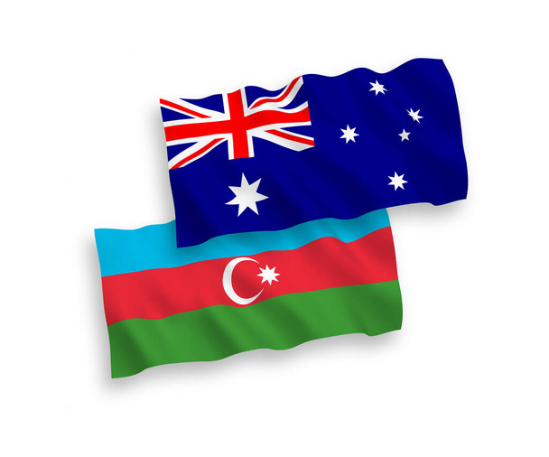 Nemzeti vektor szövet hullám zászlók Ausztrália és Azerbajdzsán elszigetelt fehér alapon. 1-2 arányú. - Vektor, kép
