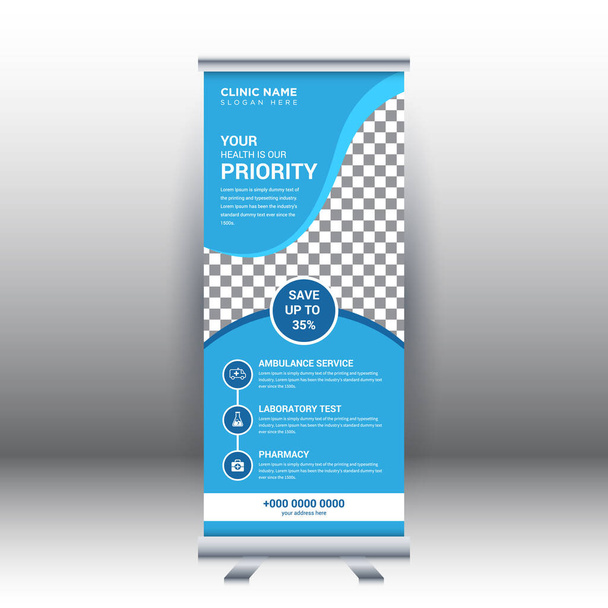 Creative abstract modern medical roll up banner design template vector illustration concept. Hospital health care promotion standee banner. - Vector, Image