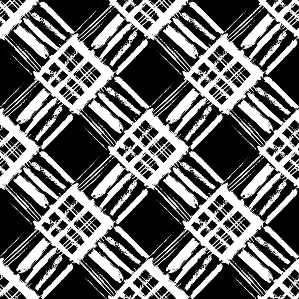 Zwart en wit naadloos patroon met grungy raster. Monochrome abstracte achtergrond met vernietigde lijnen. Modern hipster design. Vectorillustratie. - Vector, afbeelding
