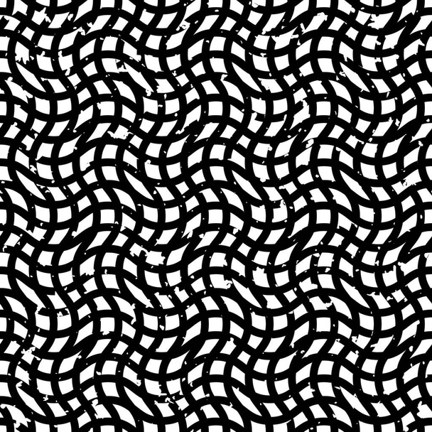 Artistiek zwart-wit abstract naadloos patroon. Monochrome achtergrond met grungy vernietigd raster. Vectorillustratie.  - Vector, afbeelding