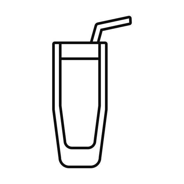 bebida de vidro com ícone de palha, estilo de linha
 - Vetor, Imagem