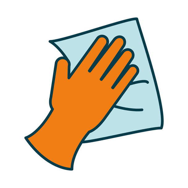 cleaning glove with tissue icon, line and fill style - Vector, Image