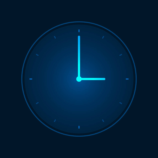 Blue light clock dial symbol on dark background. - Vector, imagen