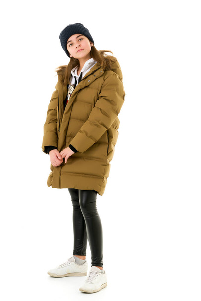 Beautiful little girl in a fashionable coat. - Fotó, kép