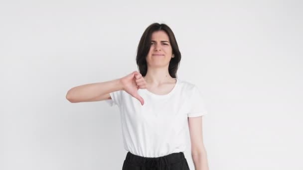 dislike gesture bad idea woman thumbs down disgust - Materiał filmowy, wideo