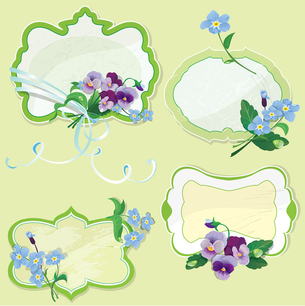 Set of Birthday, Valentines Day or Wedding frames with pansy and - ベクター画像
