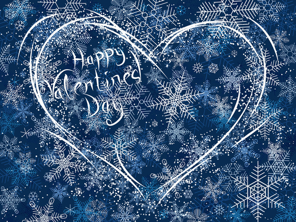 Winter card of snowy Valentine's heart. - Vector, Image