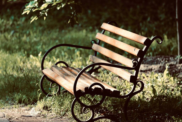 Скамейка в саду природы летом в качестве фона
 - Фото, изображение