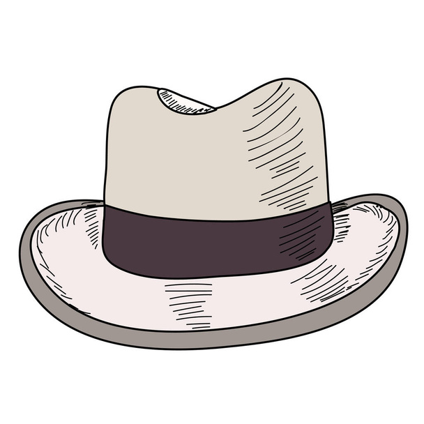 chapéu masculino com aba, contorno e linhas
 - Vetor, Imagem