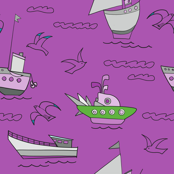 Fishing boats pattern cartoon style design for children - Vettoriali, immagini