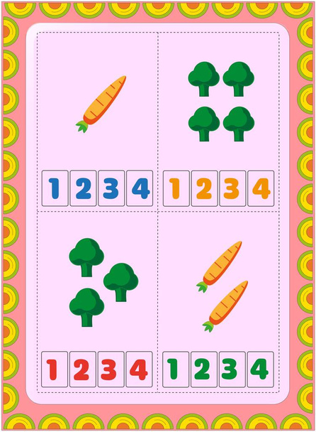 Matemáticas preescolares y de niños pequeños con diseño de brócoli y zanahoria
 - Vector, Imagen