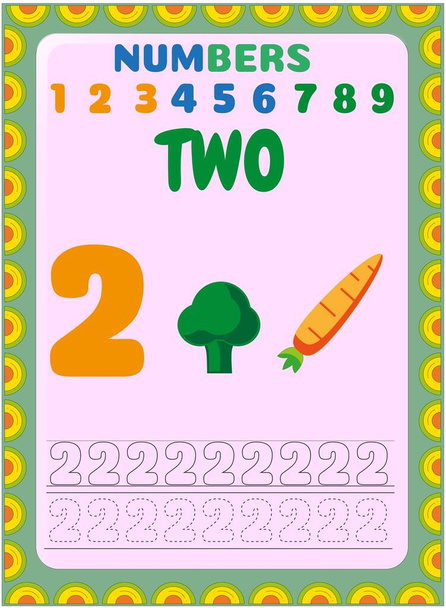 Matematika školky a batolat s brokolicí a mrkvovým designem - Vektor, obrázek