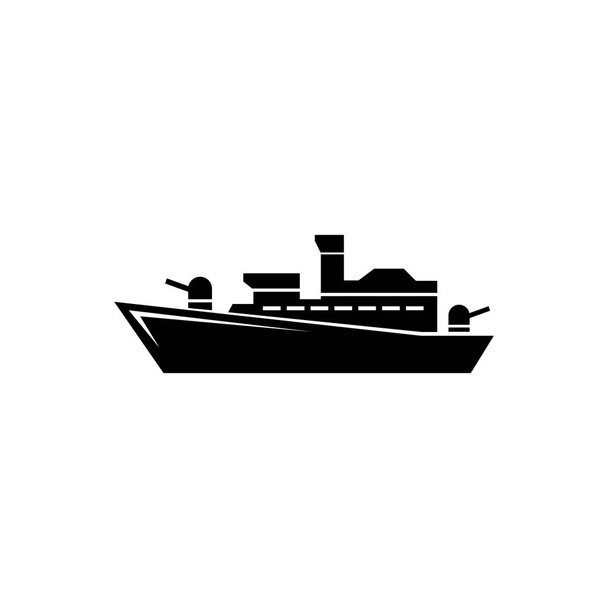 Bitevní loď Destroyer, válečný křižník. Ikona plochého vektoru Ikona. Jednoduchý černý symbol na bílém pozadí. Bitevní loď Destroyer, Válečná loď Cruiser design šablona pro web a mobilní prvek UI - Vektor, obrázek
